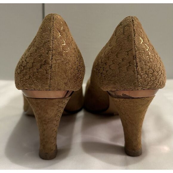 J Renee Beige Leather Suede Reena Square Toe High Heels Size 8.5W - Picture 3 of 6